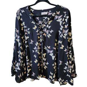 Alythea Butterfly Print Black Blouse